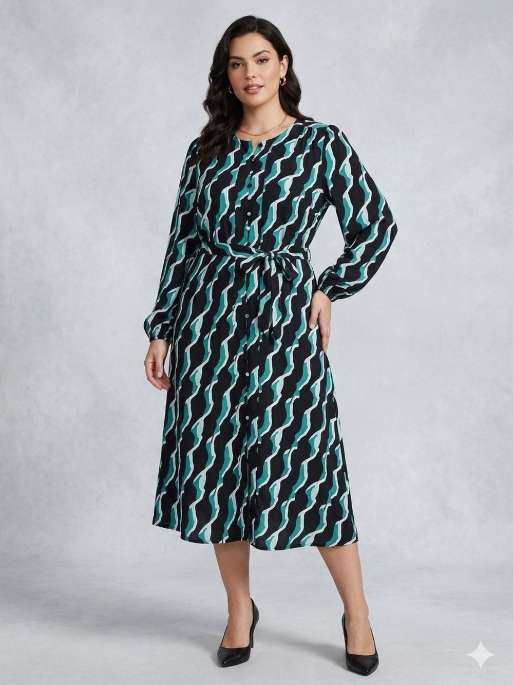 NWT - Philosophy Republic Clothing Abstract Wavy Midi Dress - Small/Petite